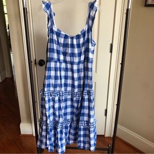 Blue & White Gingham Ruffle Sleeve Sundress, Size XL